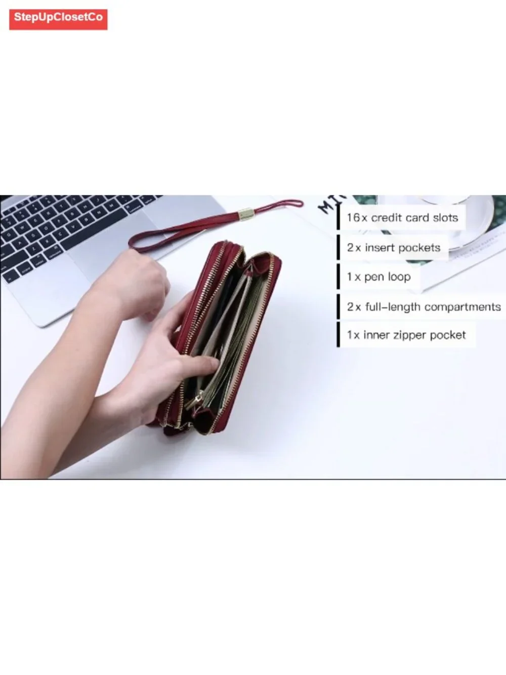 Vegan Leather RFID Blocking Wallet Wristlet Large Capacity Zipper Around Phone
